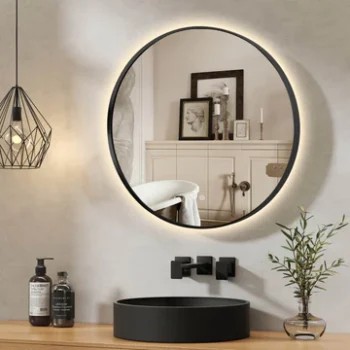 Korrin Black Framed Round LED Mirror