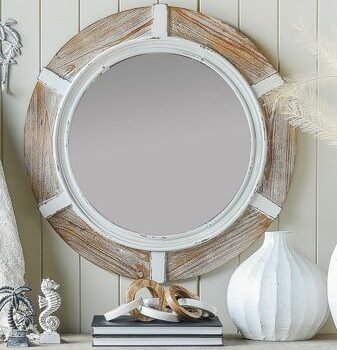 Maui Whitewash Round Timber Mirror