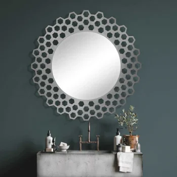 Rakella Silver Frame Round Decor Mirror
