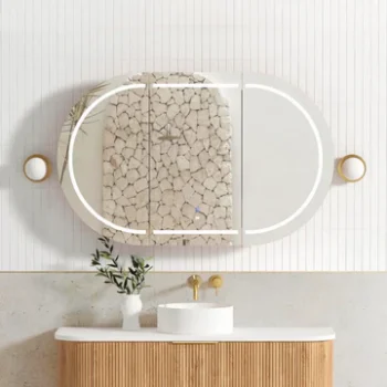 Zara 3 Door Oval LED Shaving Cabinet - Natural Oak